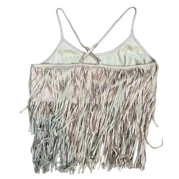 Shyanne Cropped Fringe Tank Size XL Western Cowgirl Metallic Taupe Rose Gold - Picture 3 of 8